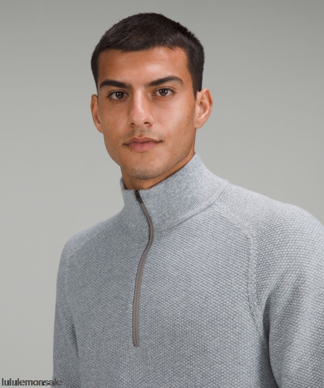 Lululemon Deutschland DELULU936 | Strukturierter Strickpullover Mit Halbem Reißverschluss Möwengrau Meliert
